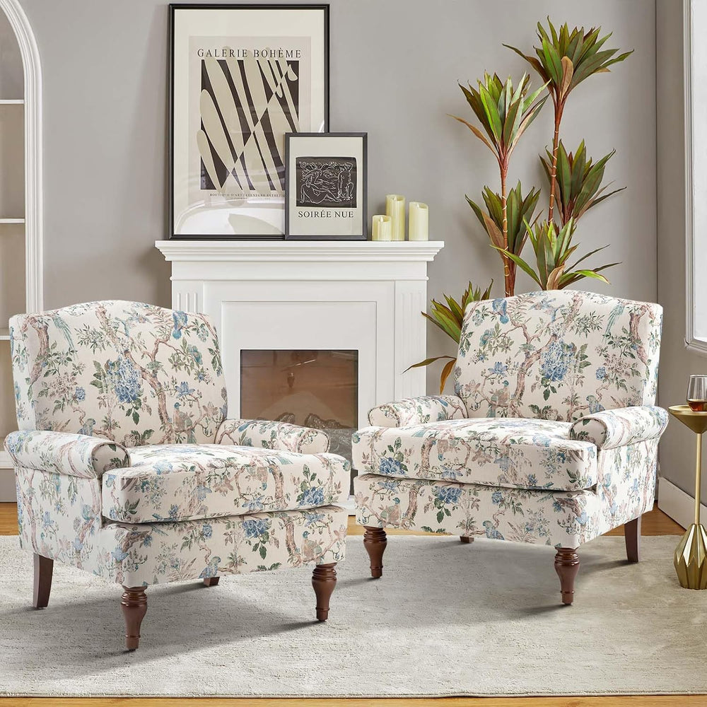HULALA HOME Accent Chair Set of 2 with Solid Legs & Removable Cushion, Fa...