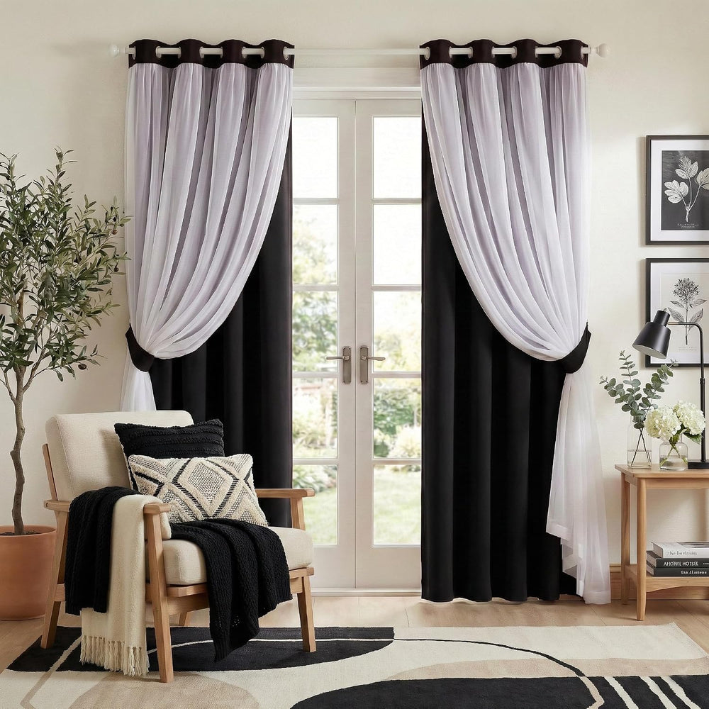 PONY DANCE Black Blackout Curtains for Bedroom, 52 W x 84 L, Set of 2