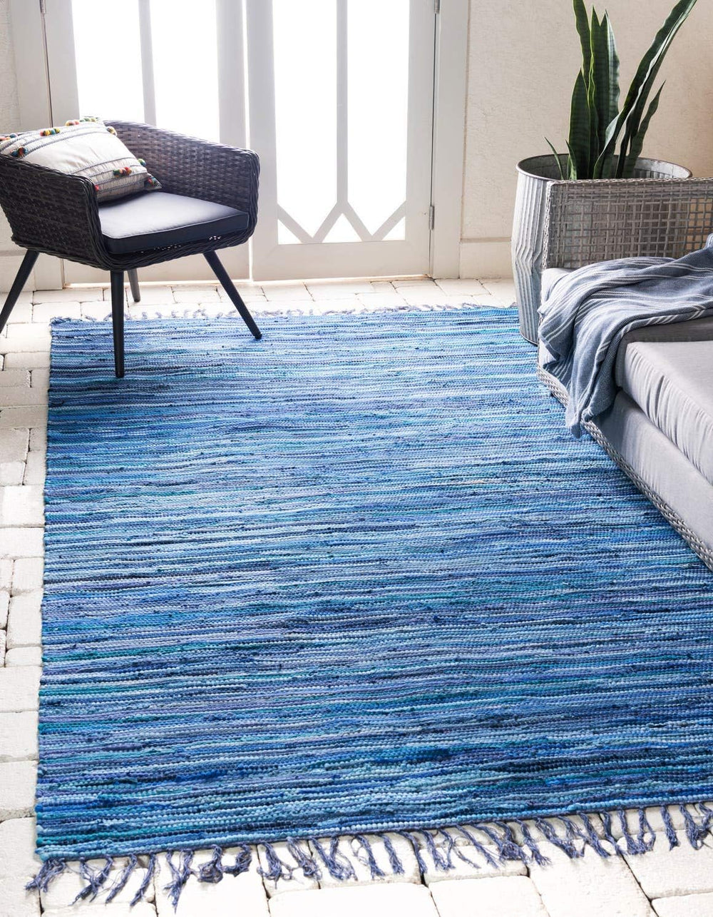 Unique Loom Chindi Cotton Collection Soft Hand Woven Natural Fiber Striped Ar...