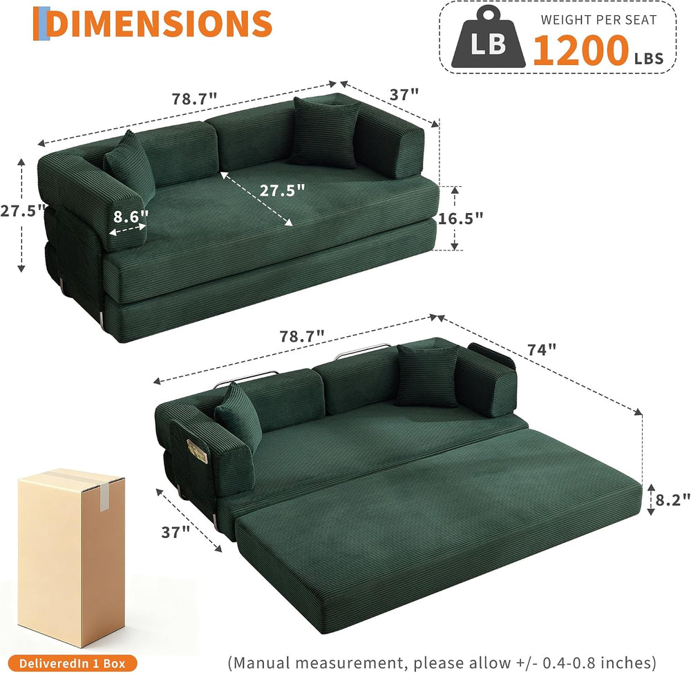 Garvee 5-in-1 Convertible Sofa Bed, 78.8" Modular Corduroy Sleeper with ...