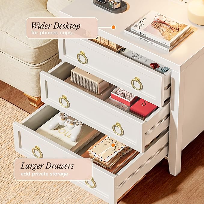 Huuger Paint Night Stand with Charger Station and USB-C Port, 3 Drawer Nights...