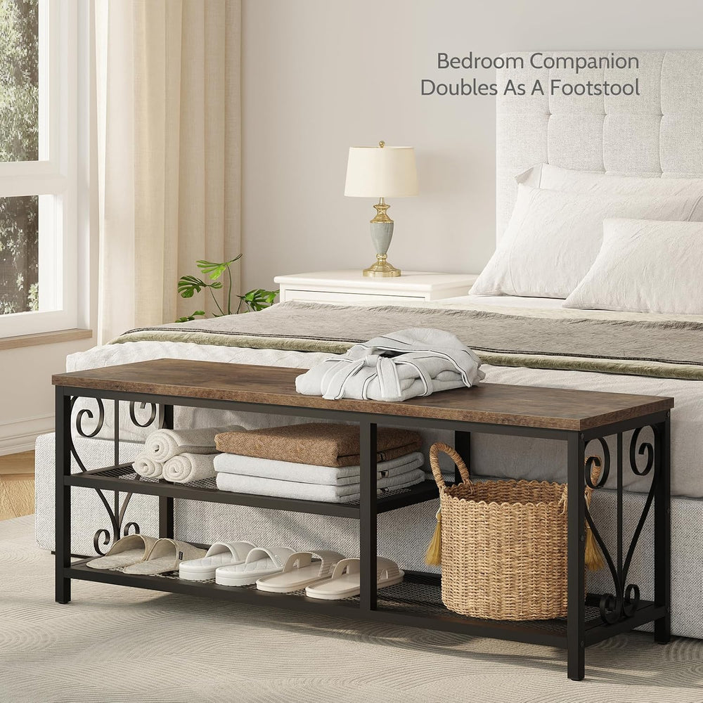 Entryway Storage Bench with Shoe Rack, 47.2" Wide Hallway Bench with Sea...