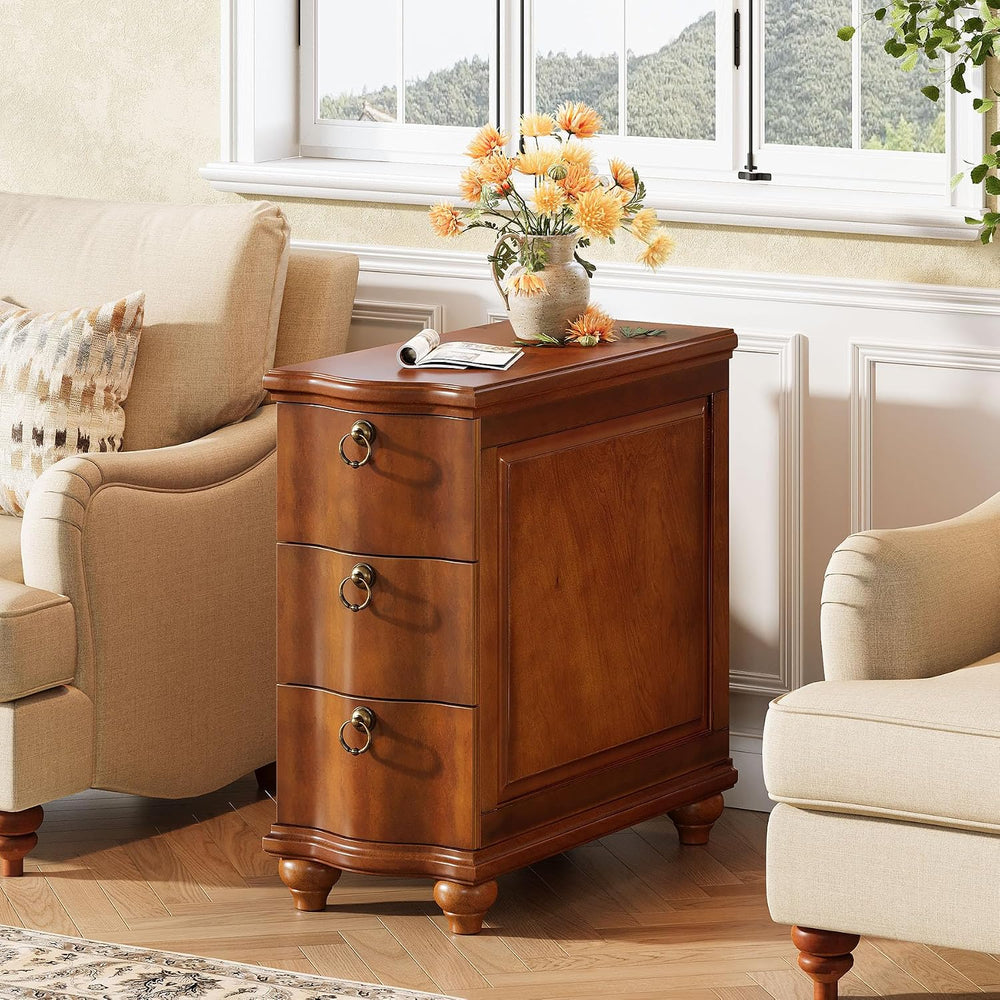 Tribesigns Wood Fully Assembled End Table, 3-Drawers Narrow Slim Side Table, ...