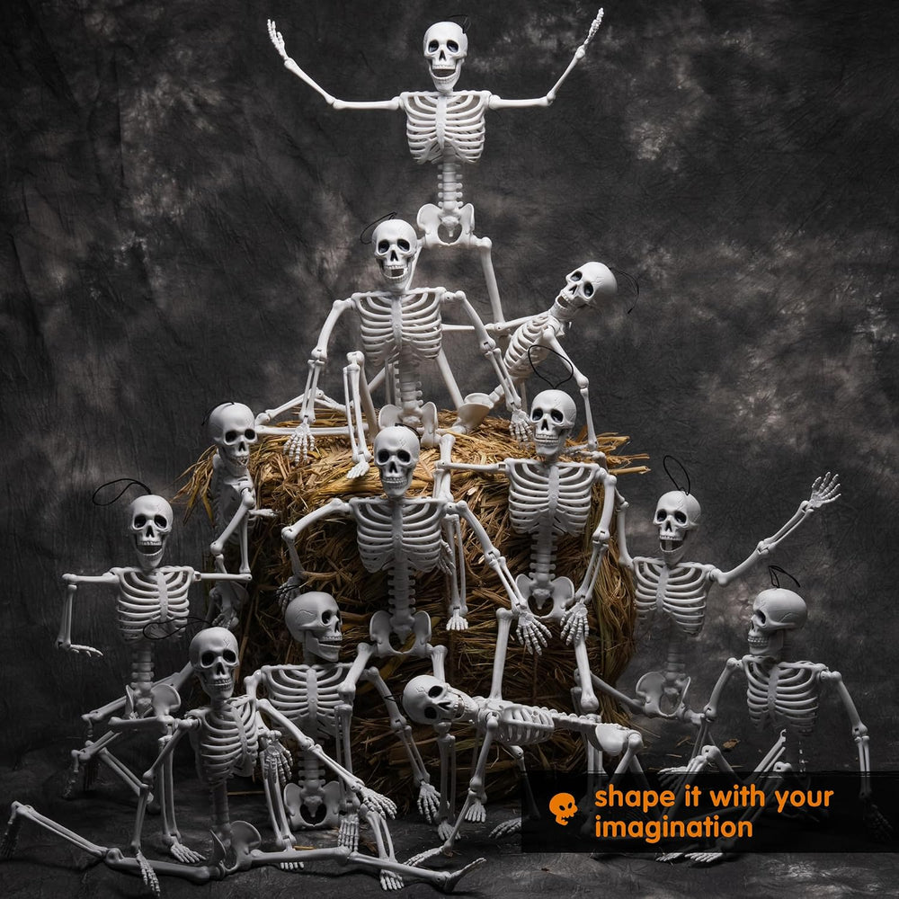 JOYIN 12 PCS 16" Halloween Skeleton Decor, Full Body Movable Stayable Jo...