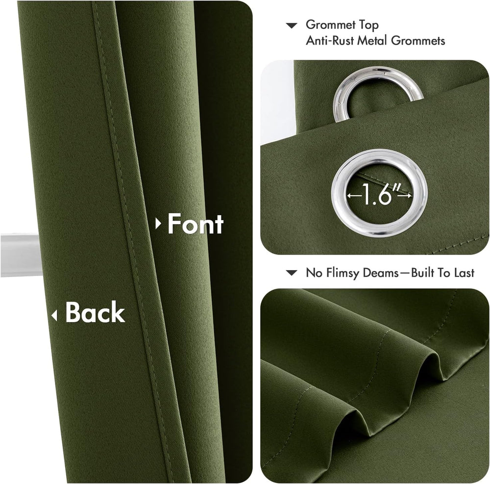 MIULEE Blackout Curtains for Bedroom 2 Panels 40 x 72 Inch Long Olive Green