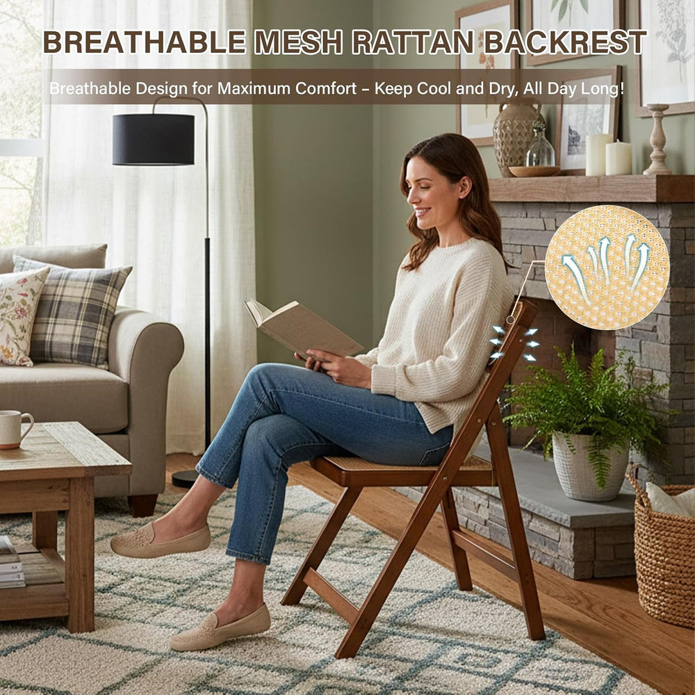 Furlide Rattan Folding Chair, Bamboo Dining Chair for Kitchen, Walnut
