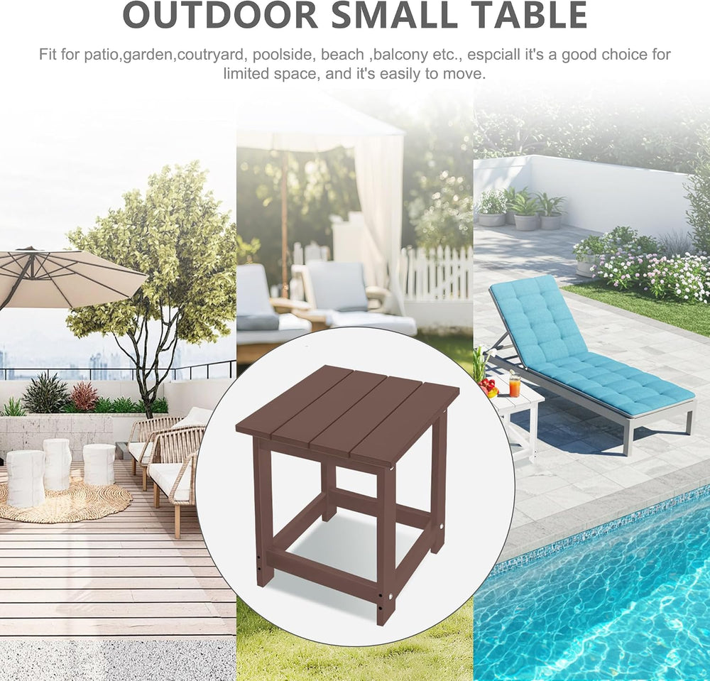 LZRS Patio Side Table, Heavy Duty HDPE Outdoor End Table with Wood Texture, W...