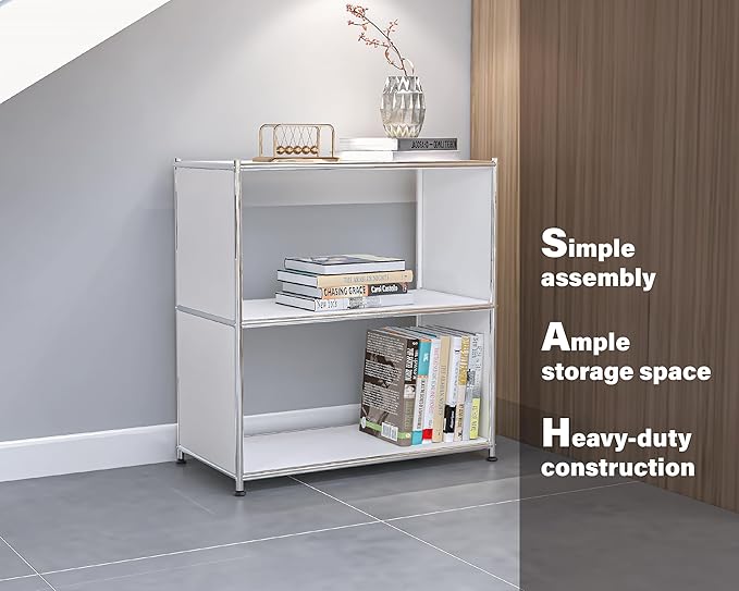 32-Inch 2-Tier Metal Bookcase, Open Shelf Storage Organizer for Living Room, ...