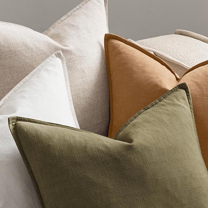 MIULEE Brown Linen Pillow Covers Pack of 4 Decorative Natural Solid Throw