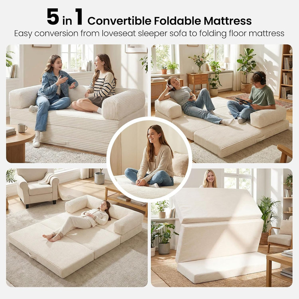 Erament Futon Sofa Bed Queen, Convertible Tri Folding Mattress Foldable with ...