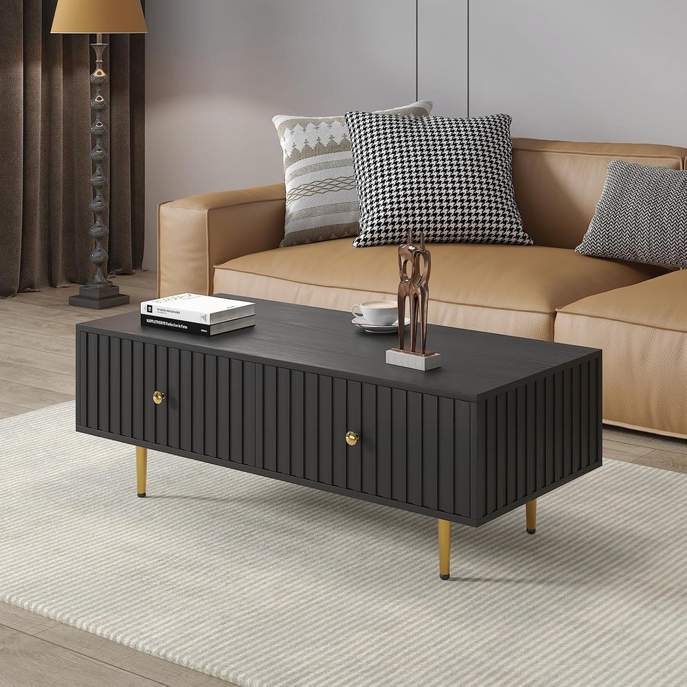 HedoAjim Modern Coffee Table with Storage with 2 Big Drawers, Black Rectangle...