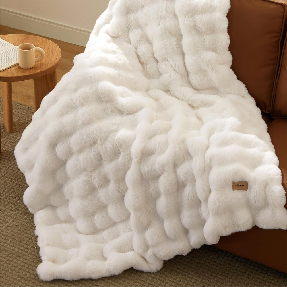 Bedsure Fuzzy Fluffy Bubble Faux Fur Throw Blanket, Soft Plush Comfort Cozy G...