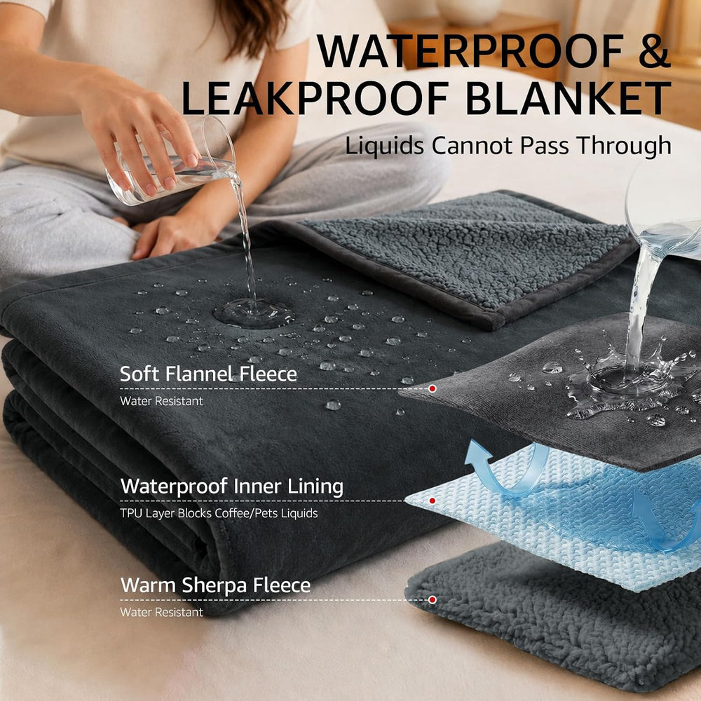 LOOBANI Waterproof Blanket for Queen Bed, Couch, 80" x 80", Gray