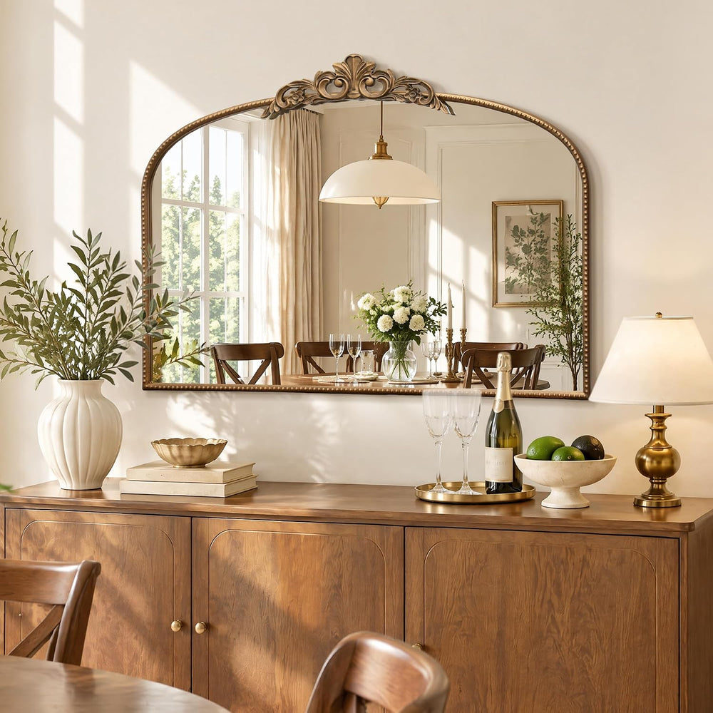 Micasso Vintage Gold Wall Mirror: 40"x29" Baroque Antique Arched Mi...