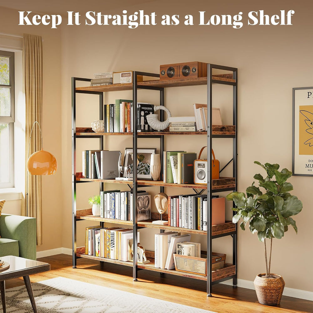 Huuger 5 Tier Bookshelf, Display Bookshelf with 10 Open Shelves and Raised Ba...