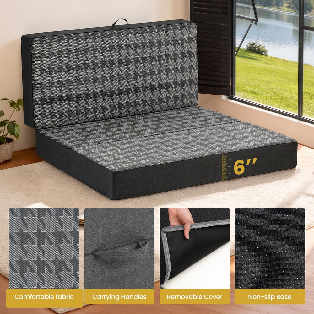 Tri Folding Mattress Full Size - 6 Inch Dual-Layer Memory Foam Foldable Mattr...