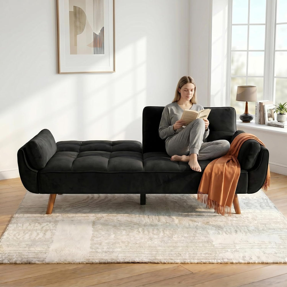 NicBex 75.2" Convertible Futon Couch Bed with Adjustable Backrest, Black