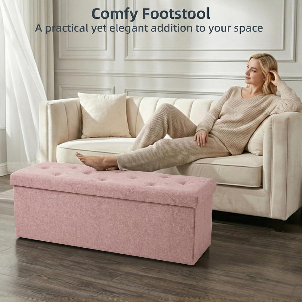 Foldable Storage Ottoman Bench, Storage Chest, End of Bed Foot Rest Stool wit...