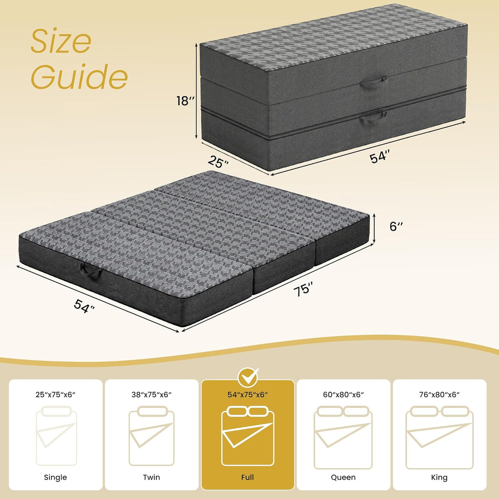 Tri Folding Mattress Full Size - 6 Inch Dual-Layer Memory Foam Foldable Mattr...