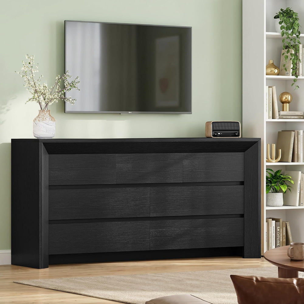 iPormis 7 Drawer Dresser for Bedroom, 57” Wide Wooden Dresser, Black