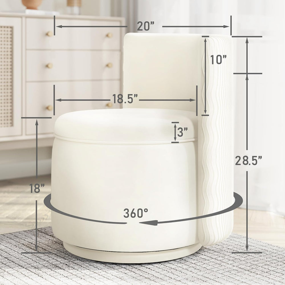 allamazing 360ยฐ Swivel Accent Chair with Storage, Vanity Stool with Back, Vel...