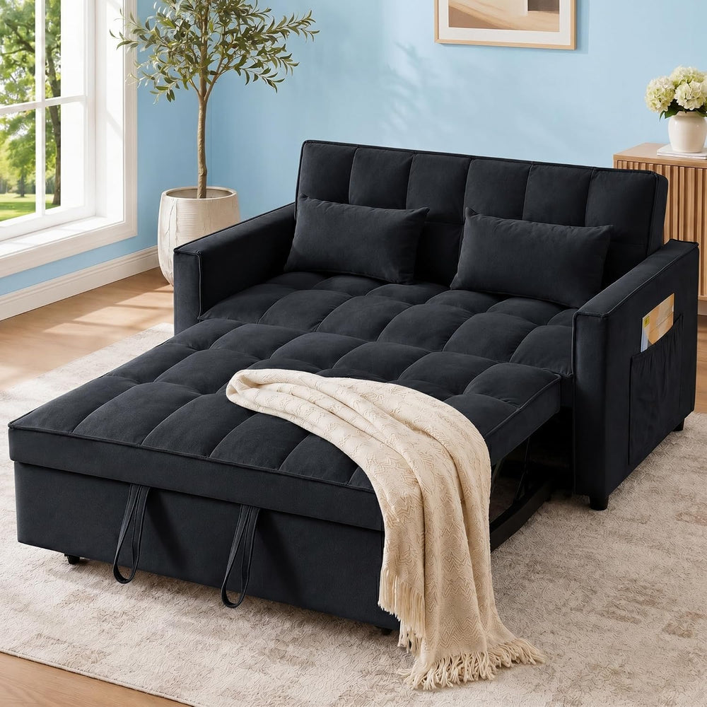 3 in 1 Pull Out Couch Bed, Convertible Futon Sofa Bed, Velvet Sleeper Lovesea...