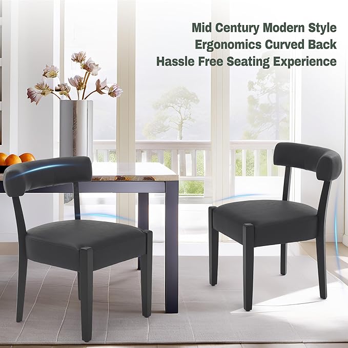 Modern Black Dining Chairs Set of 8, Faux Leather Upholstered Kitchen & D...