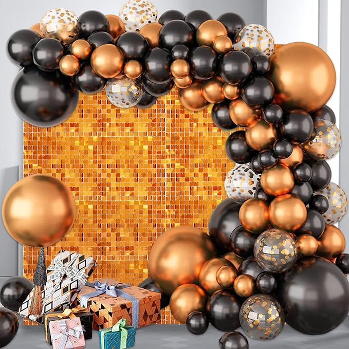 24PCS Orange Shimmer Wall Backdrop, Square Sequin Backdrops Panel, Glitter Wa...