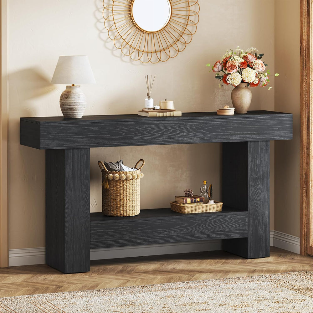 HUAHUU 63 Inches Long Console Table, Sofa Table with Storage Behind Couch, En...
