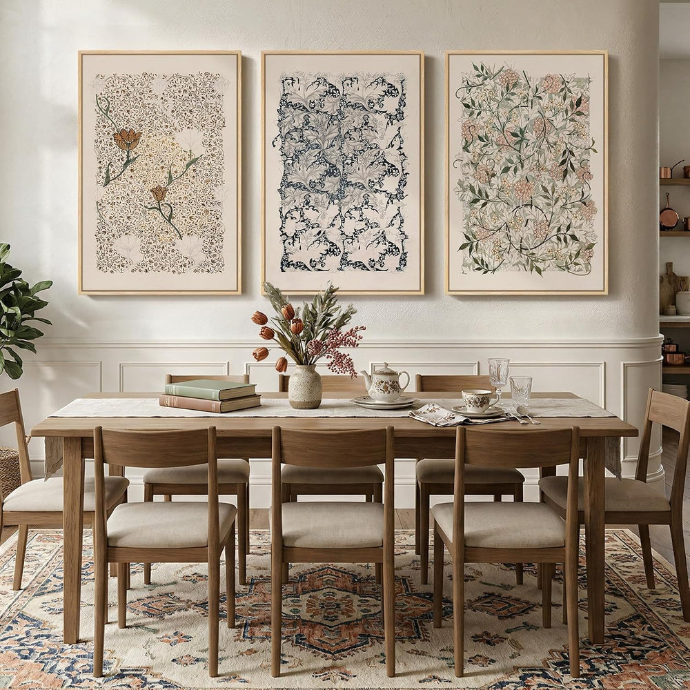 Large Framed 3 Piece William Morris Wall Art for Living Room, 24x36 In