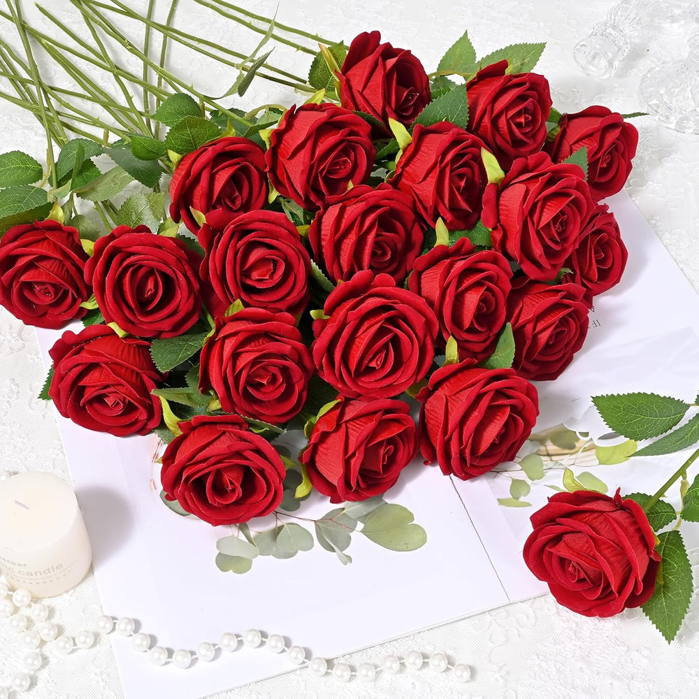Waipfaru 50 Pcs Red Roses Artificial Flowers