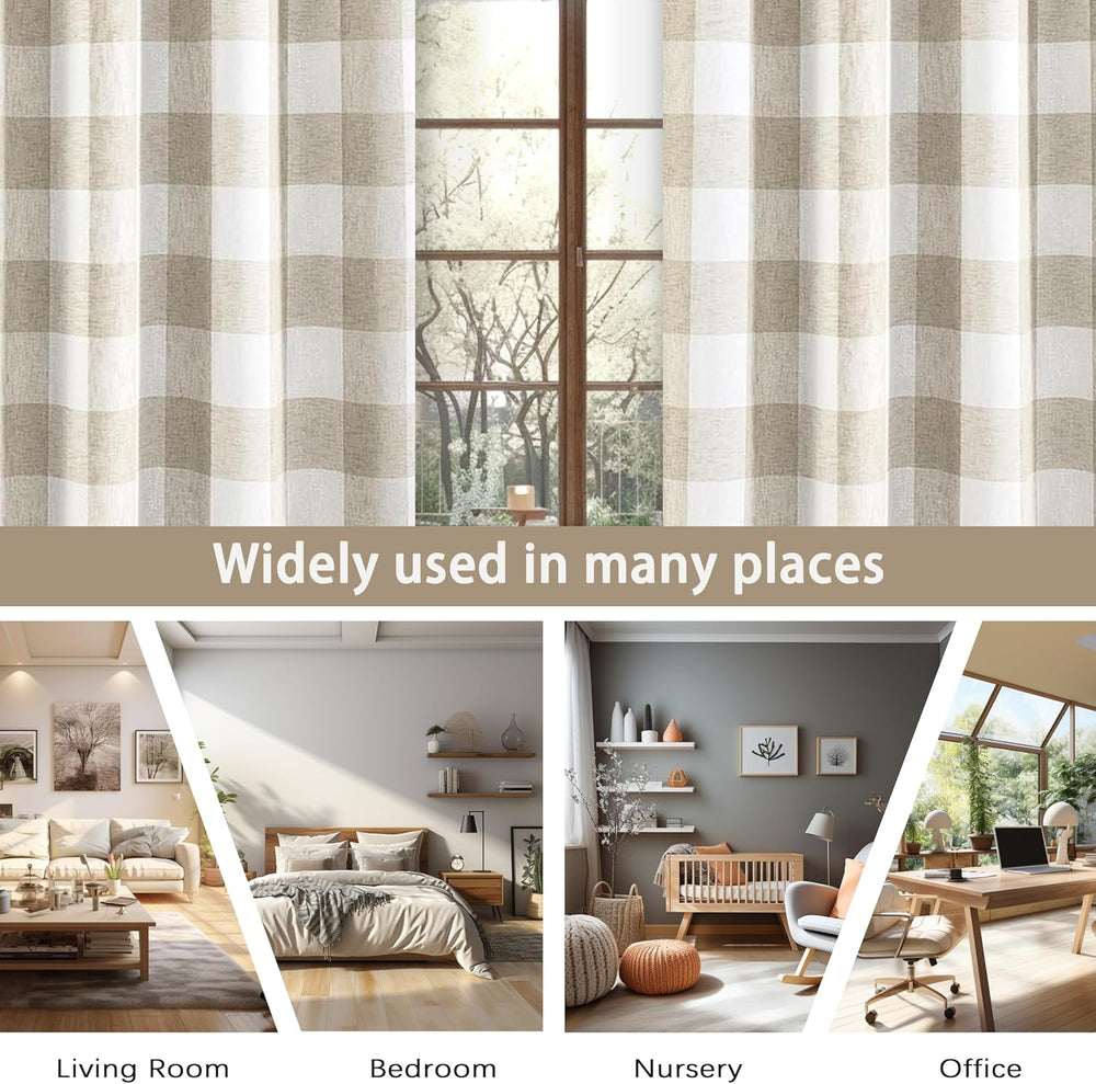 DriftAway Buffalo Plaid Blackout Curtains 2 Panels W52 x L84, Taupe