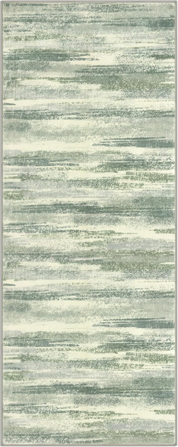 Lansny Modern Abstract Runner Rug 2x6, Sage Green Grey Washable Entryway Runner