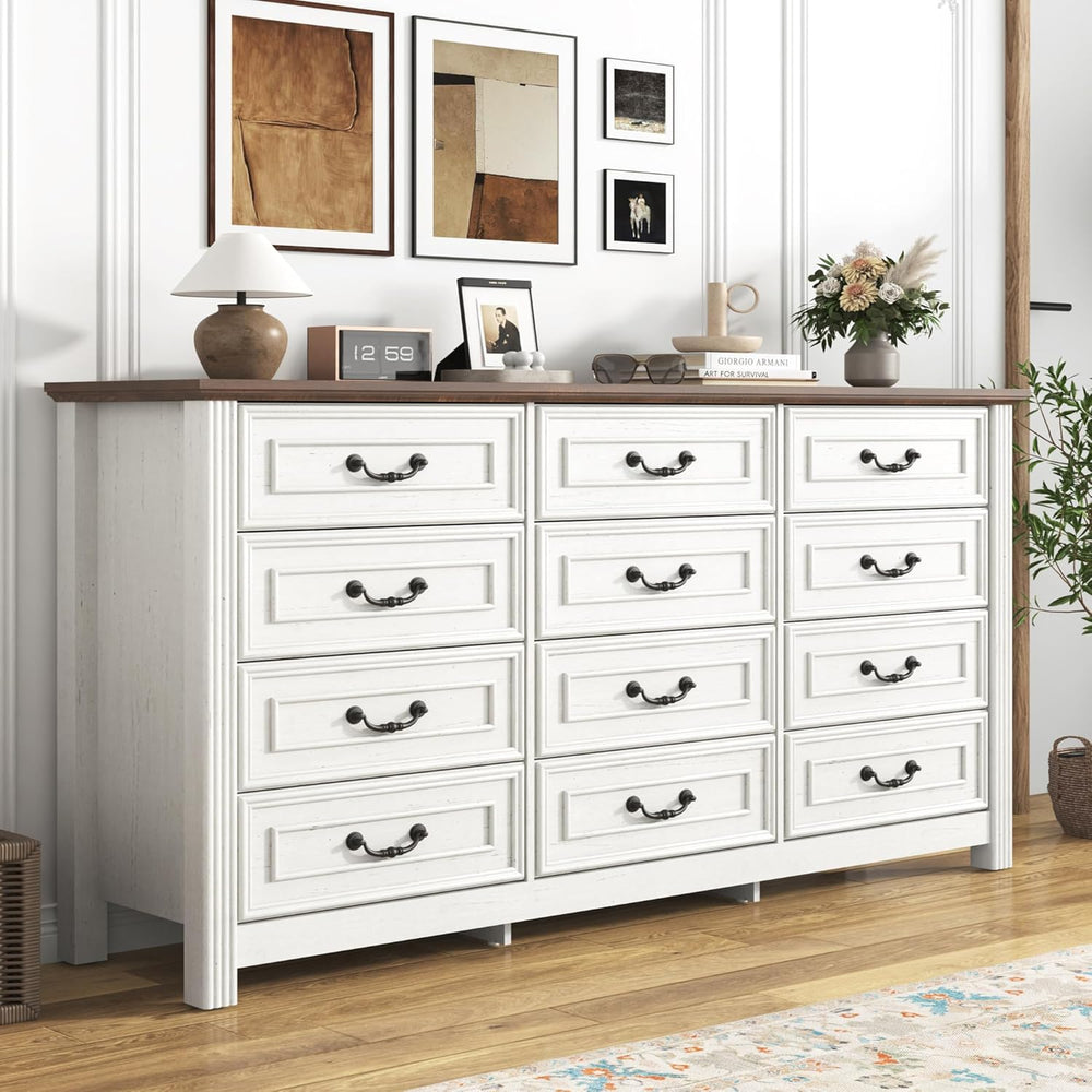 chartustriable Farmhouse 12 Drawer Dresser for Bedroom, 63” Wood Chest of Dra...