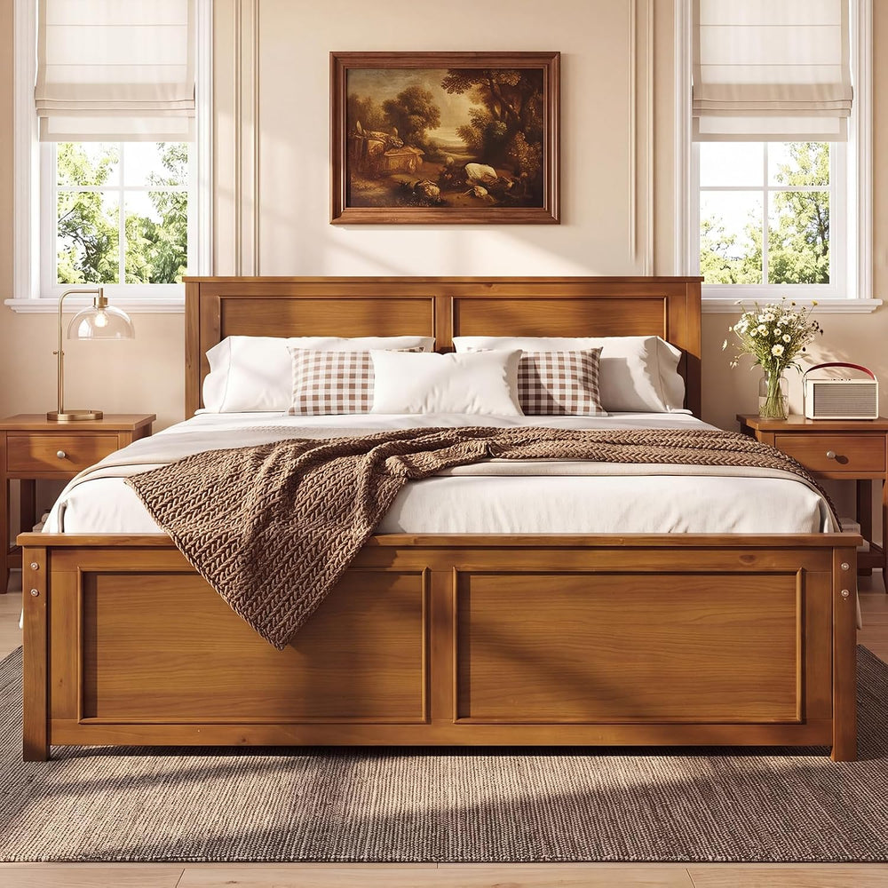 GIANTEX Full Size Bed Frame with Headboard & Footboard, Walnut