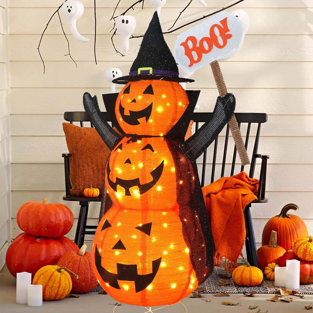 4.3FT Halloween Collapsible Pumpkin Decor, 100 LED Plug in Jack-O-Lantern