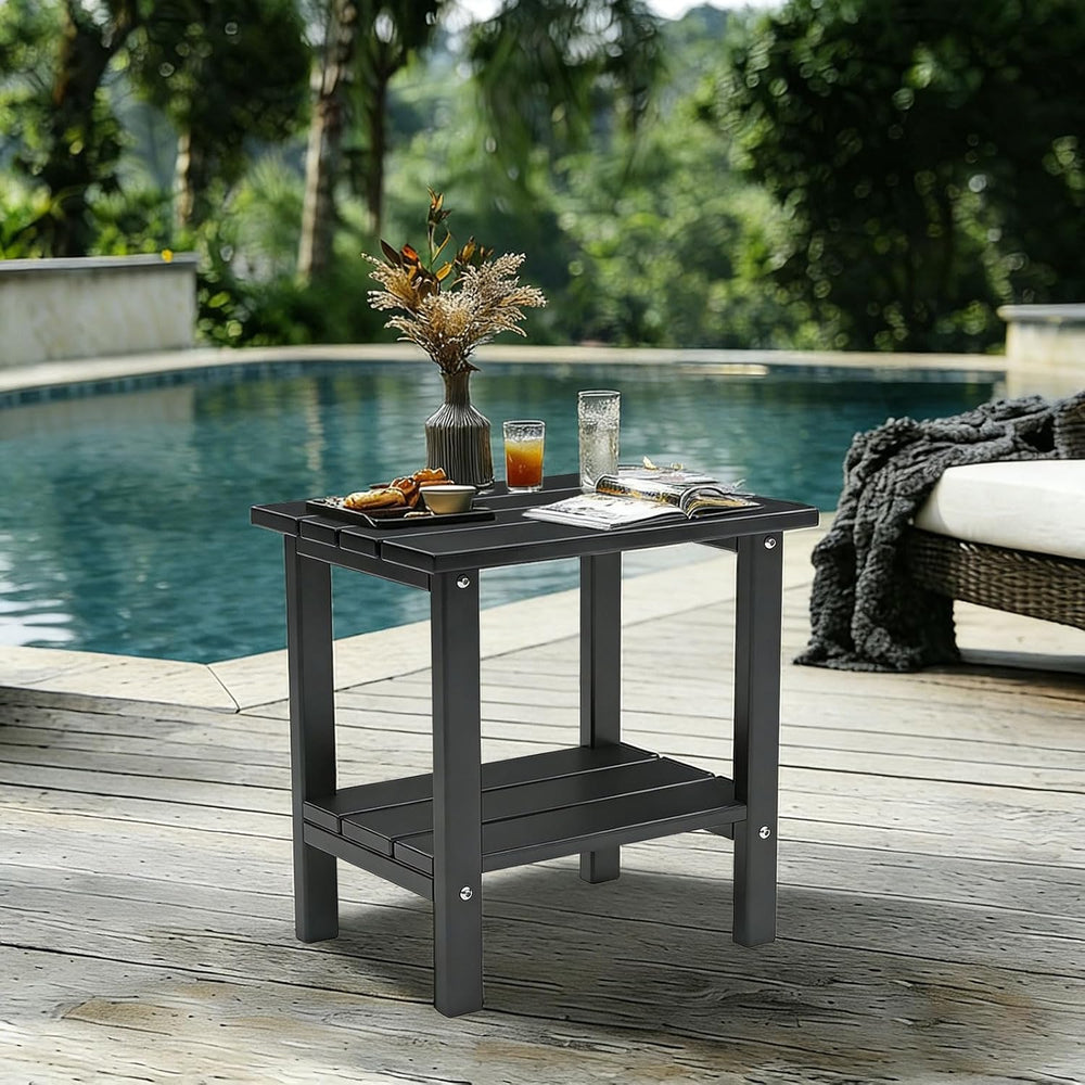 OTSUN Adirondack Outdoor Side Table, 16" HDPE Patio Side Table with Shel...