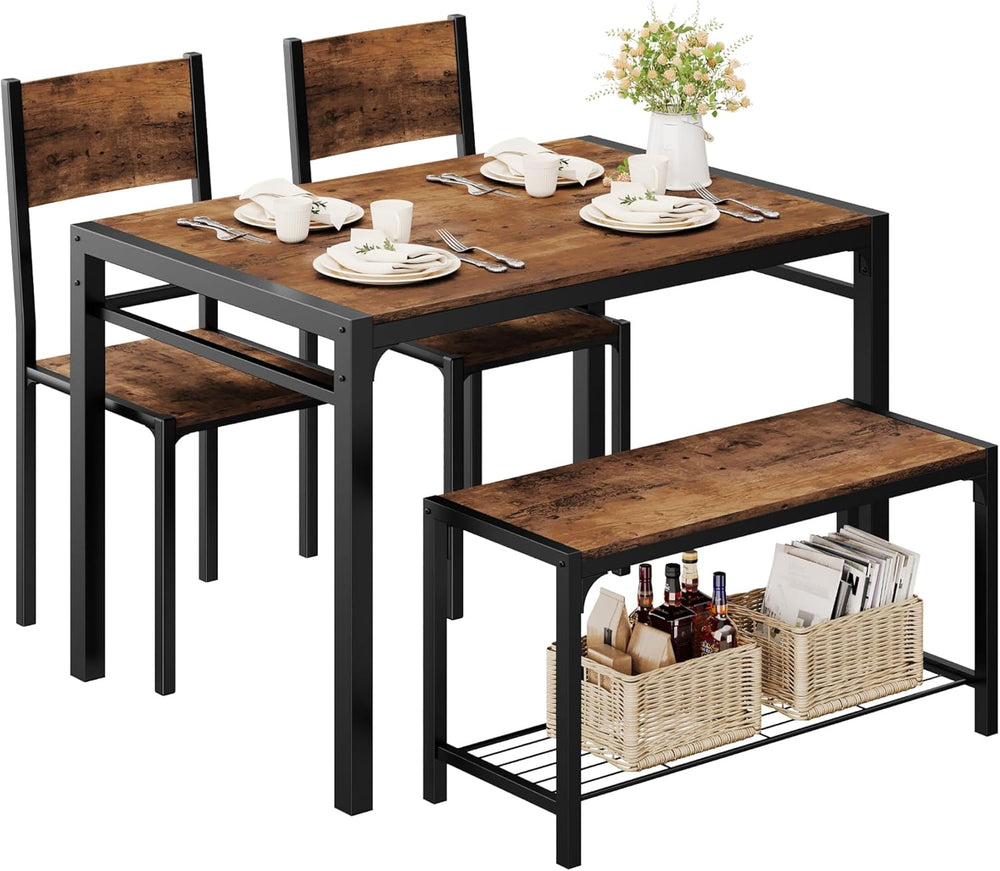 Shahoo Kitchen Table and 2 Chairs for 4 with Bench | 4 Piece Dining Sets for ...