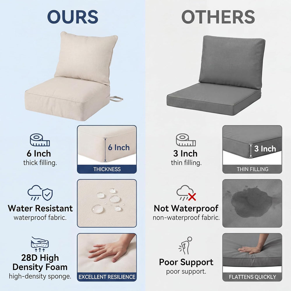 6" Thick Outdoor Chair Cushions, 24" *24" *6" Waterproof ...