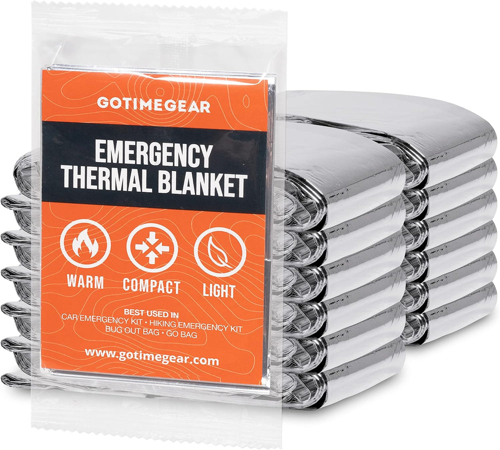 Go Time Gear Mylar Emergency Blankets, Survival Space Blanket Kit, 12-Pack
