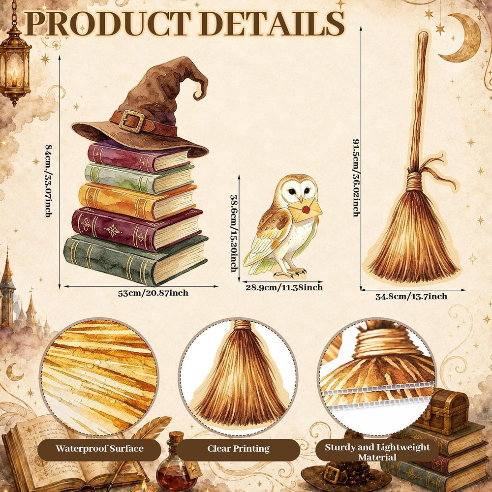 3Pcs Halloween Magical Wizard Decorations, 3Ft Cardboard Cutouts