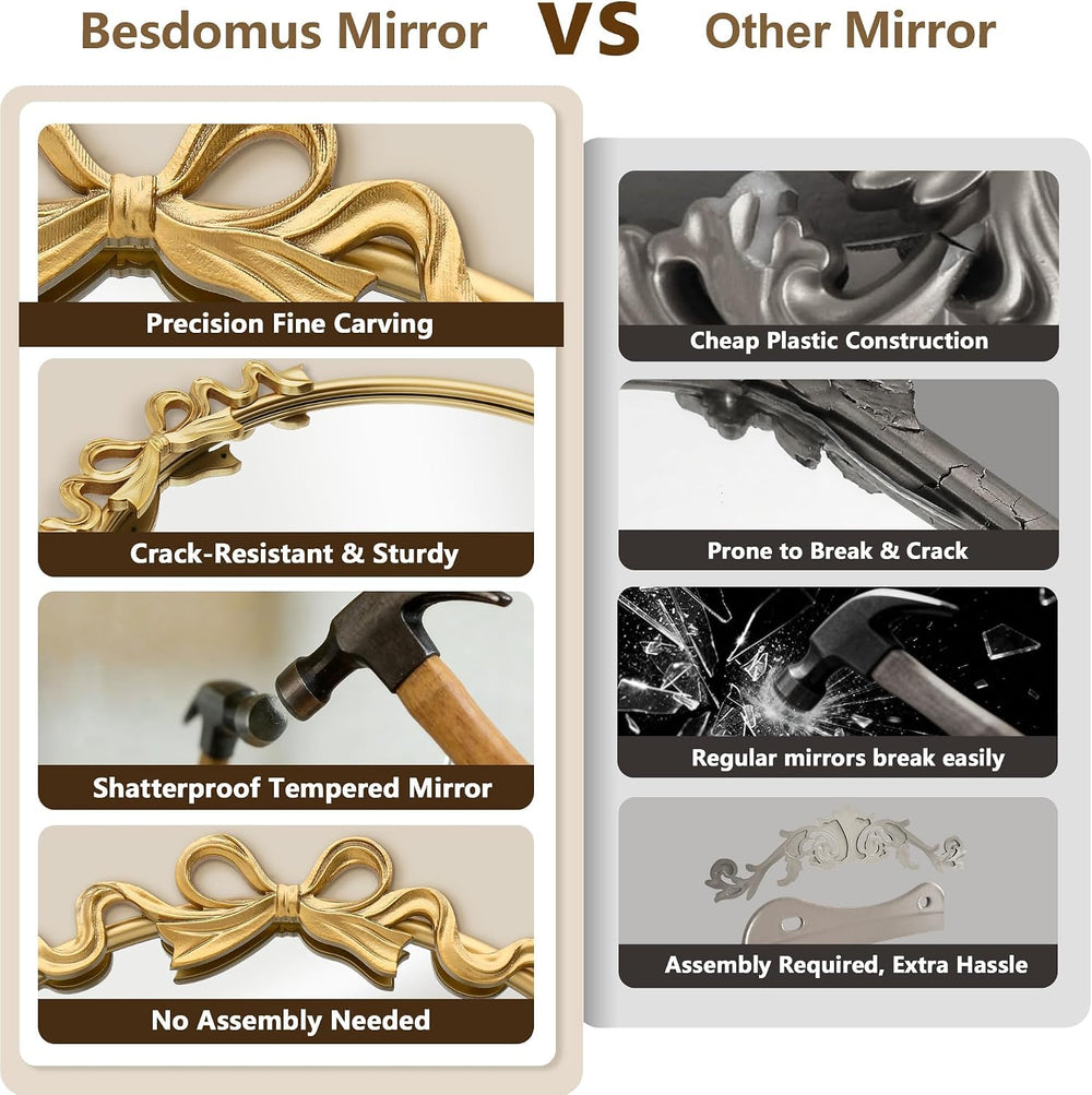 Besdomus Vintage Arched Gold Mirror: 24"x36" Large Gold Bow Vanity ...