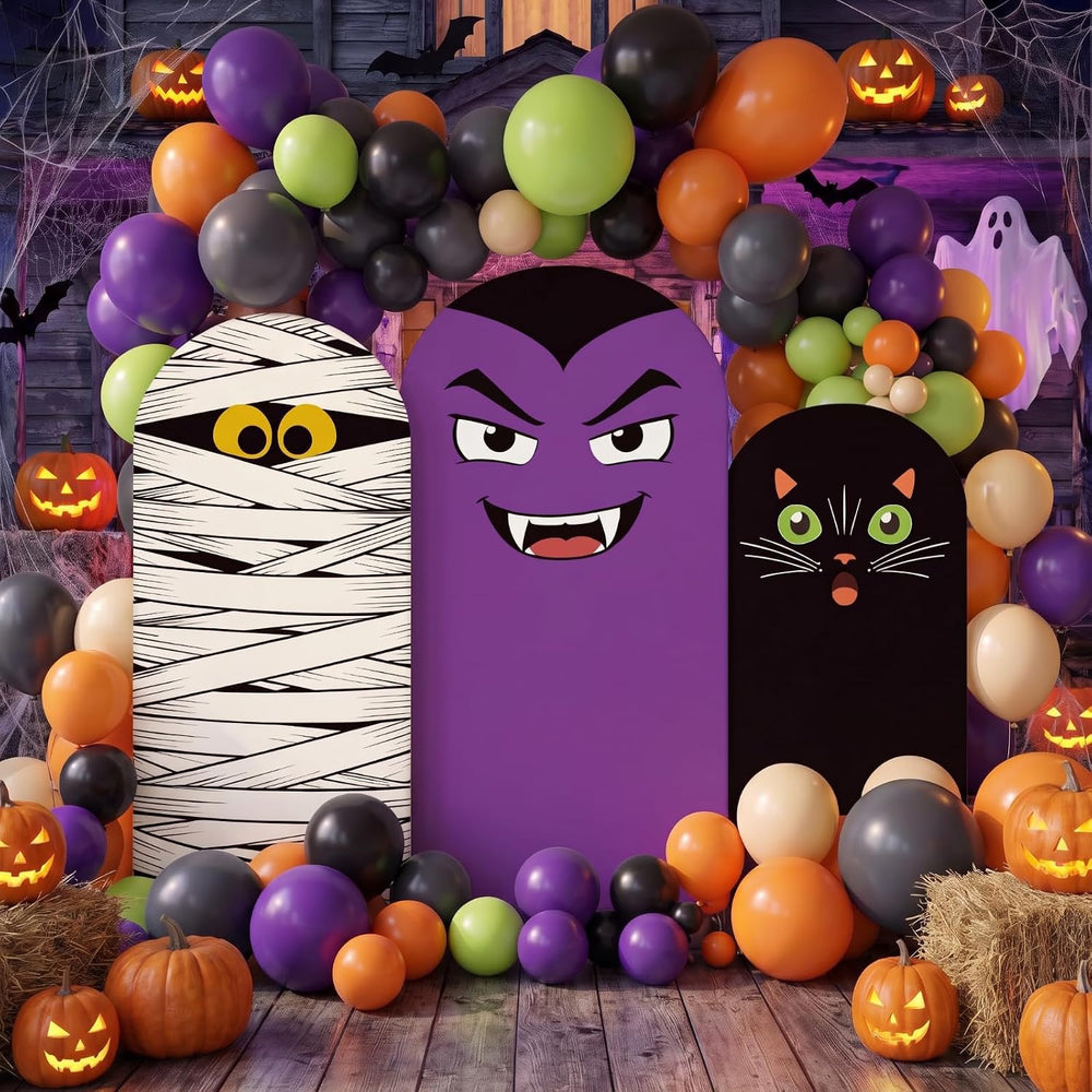 Moukeren 3 Pcs Halloween Black Cat Arch Backdrop Cover, 4ft 5ft 6ft Decor