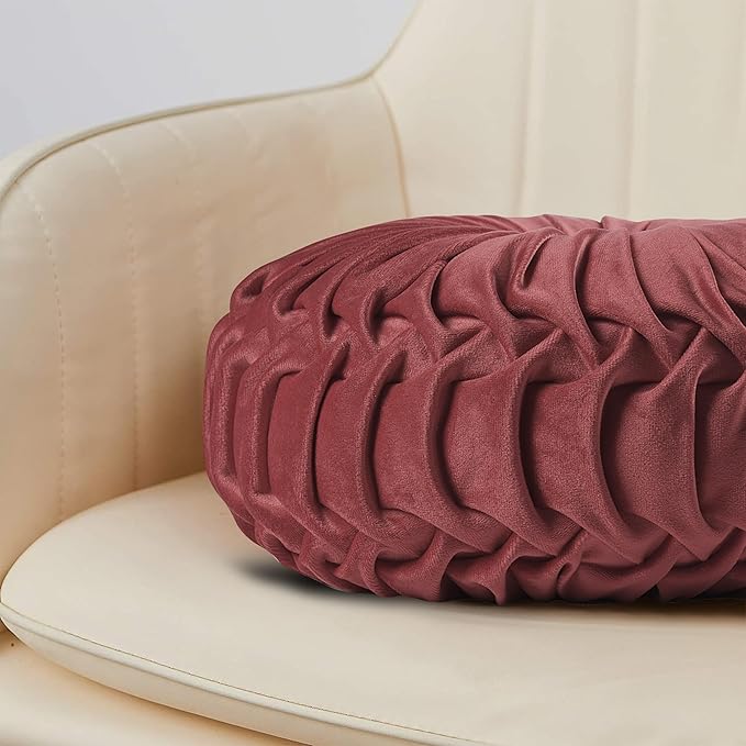 HIG Set of 2 Decorative Round Pleated Throw Pillows, Classy Accent Pumpkin