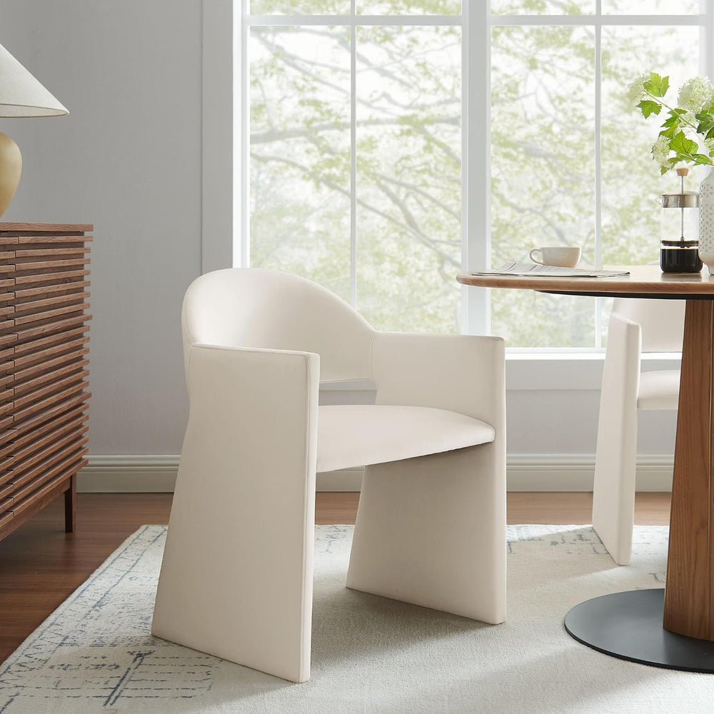 Modway Talia Performance Velvet Dining Armchair in Alabaster - Modern Curved ...