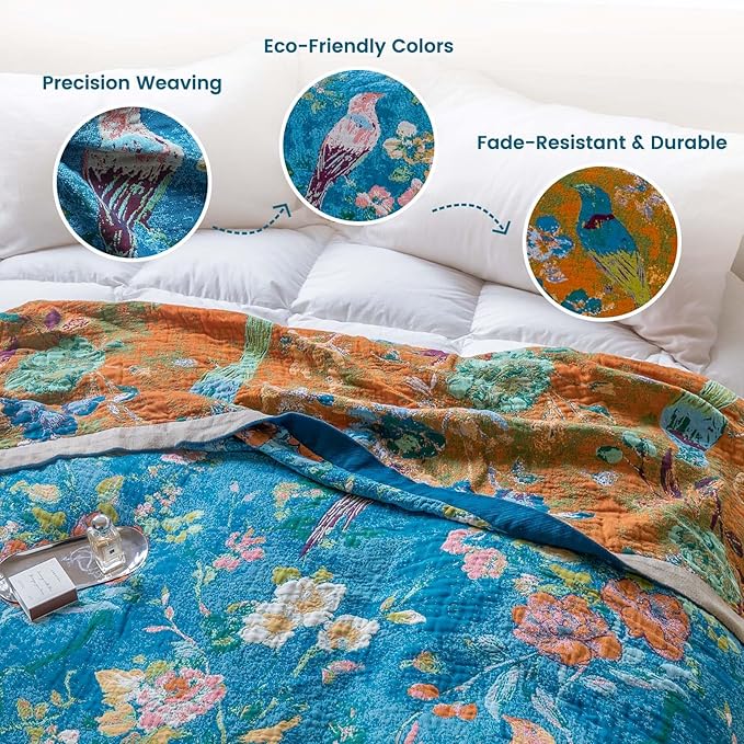 MSGKV Boho Throw Blanket for Bed 60"x80" Cotton Couch Blanket