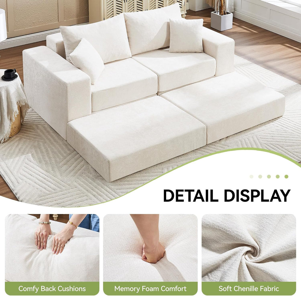 79" Boneless Cloud Loveseat Sofa Couch, Modular Foldable Floor Sofa with...