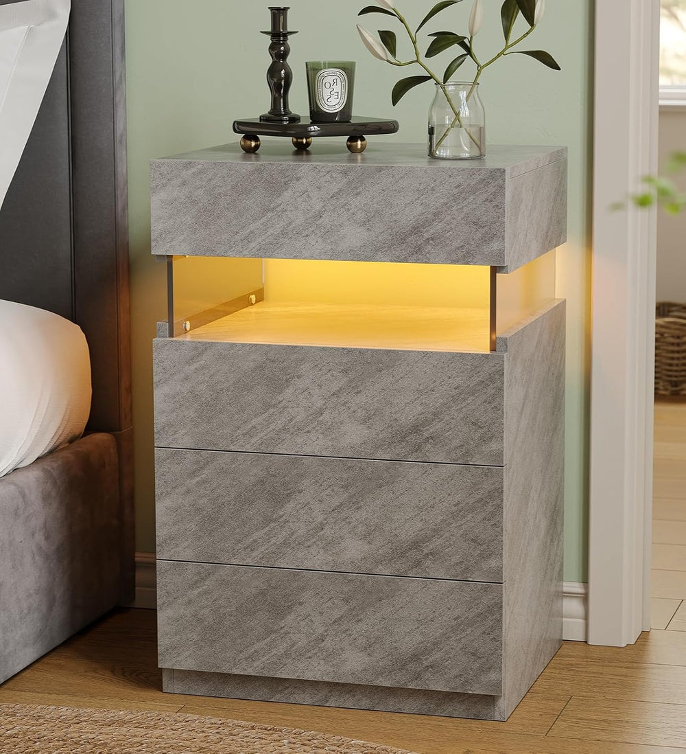 Bingoday Gray LED Night Stand Set 2 with 4 Drawers Modern Bedside Table | Nig...