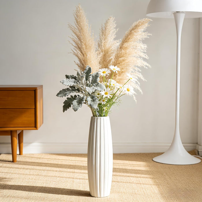 Large Floor Ceramic Vase 17.7 Inches Tall,White Modern Flower Tall Vases for Office, Home,Farmhouse,Living Room Décor,Simple Origami Design Fall Decorative Porcelain Flower Arrangement Vase Ideal Gift
