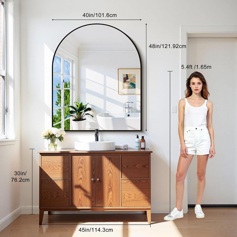 CIRCUMI Arched Wall Mirror, 40"x48" Black Arched Mirror for Entrywa...